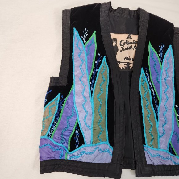 JUDITH ROBERTO La Coleccion Hecho en Mexico Black Embroidery Cropped Vest Size M - Picture 4 of 16